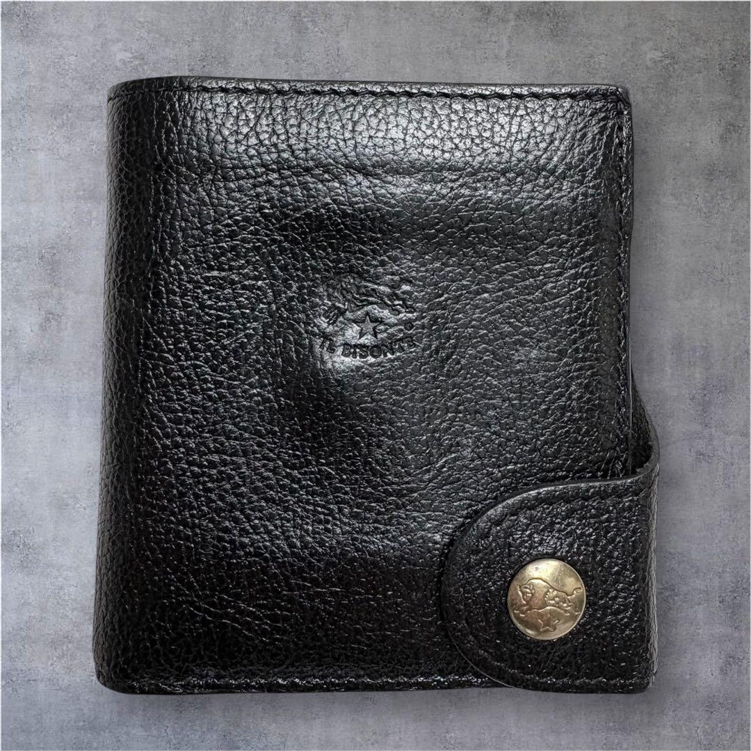 イルビゾンテ 折り財布 シボ革 ブラック 本革 レザー ウォレット コンパクト
