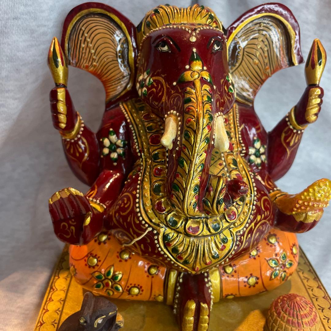 【呪物】ガネーシャ像 赤と金 約20cm インテリア置物