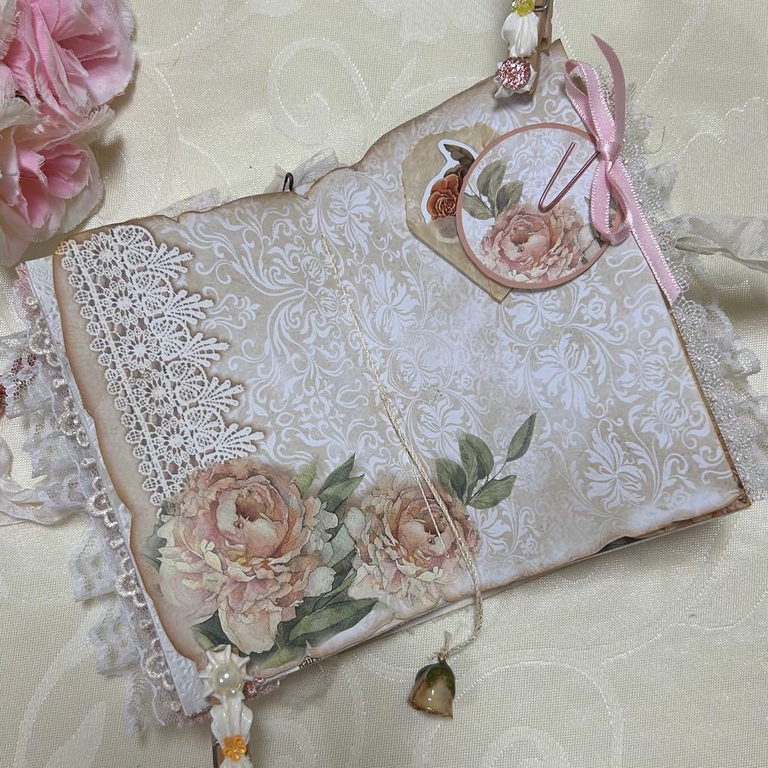 薔薇とレースのジャンクジャーナル・雑記帳　ミニタイプ　幸せの予感♡