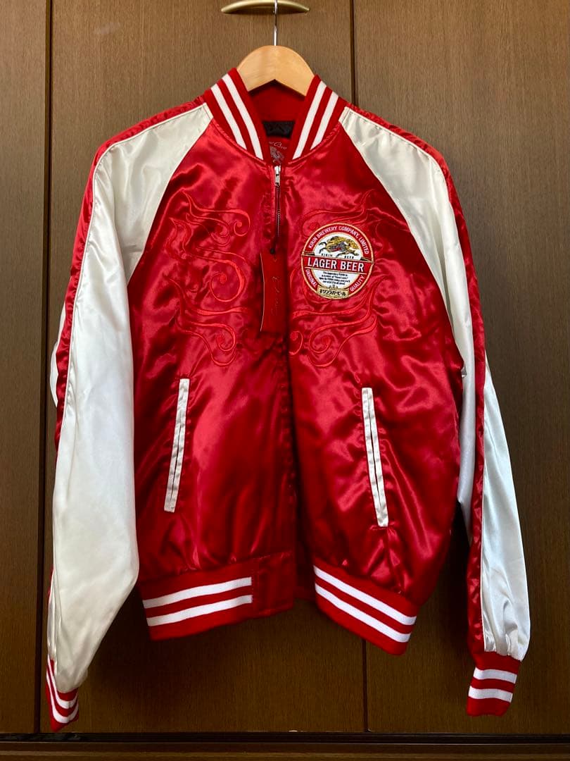 ◾️限定品 キリンビール スカジャン 赤×白 刺繍 豪華デザイン◾️ビンテージ風