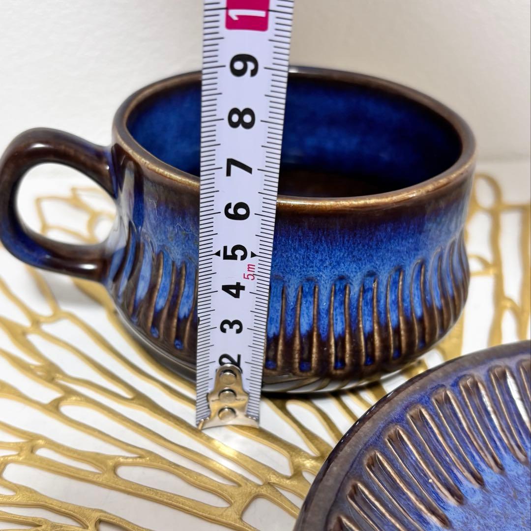 ゲフレ　コスモス　濃紺の食器セット 4点（皿3枚、カップandソーサ1セット）