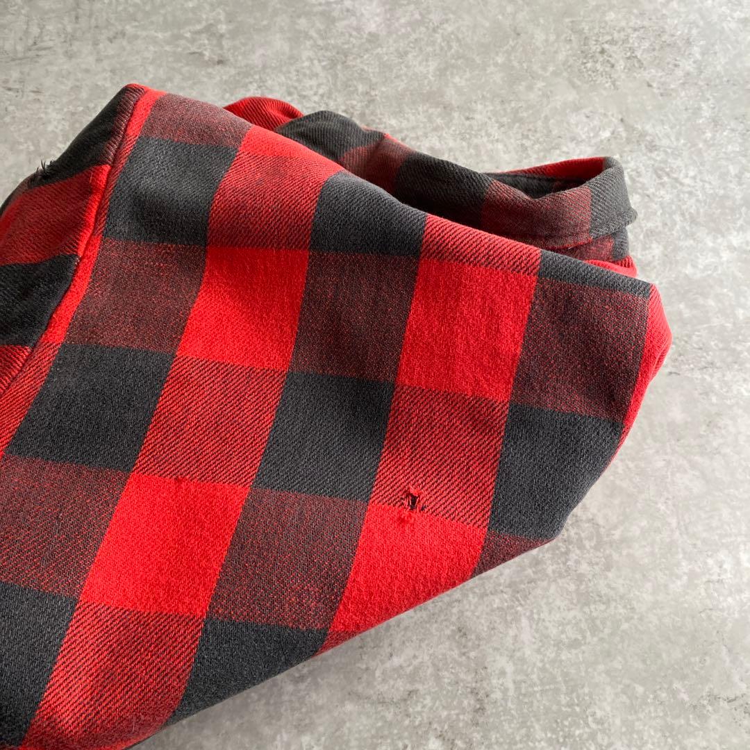 70s FIVEBROTHER キルティング ネルシャツ USA製 赤×黒 XL