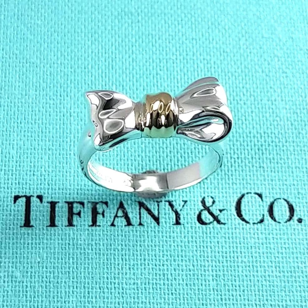 ●SALE●【ティファニー】リボン　コンビ　リング　７号　2248