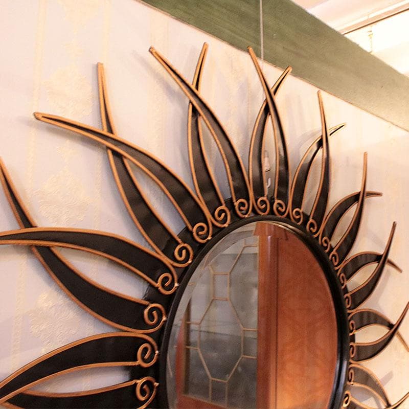 イタリア製 ブラックサン 壁掛けミラー 鏡 アイアン 120-323