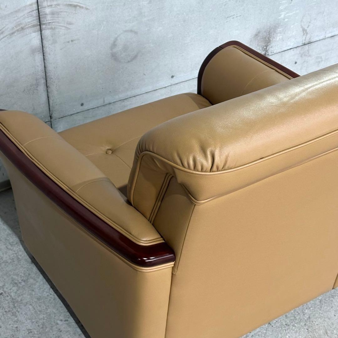 ✦昭和レトロ✦ミッドセンチュリー 1人掛けソファー木製フレーム ベージュ合成皮革