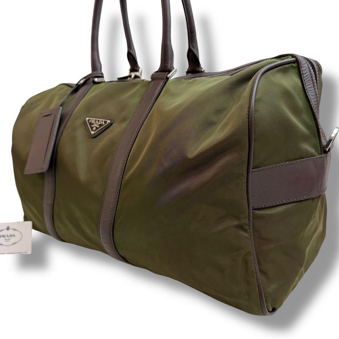 プラダ 1848 三角ロゴ　レザー ナイロン　ボストンバッグ　大容量
