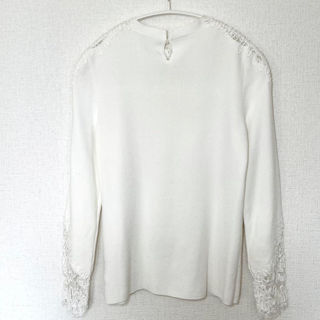 美品　ディノス　DAMA collection レース＆コード刺繍プルオーバー白