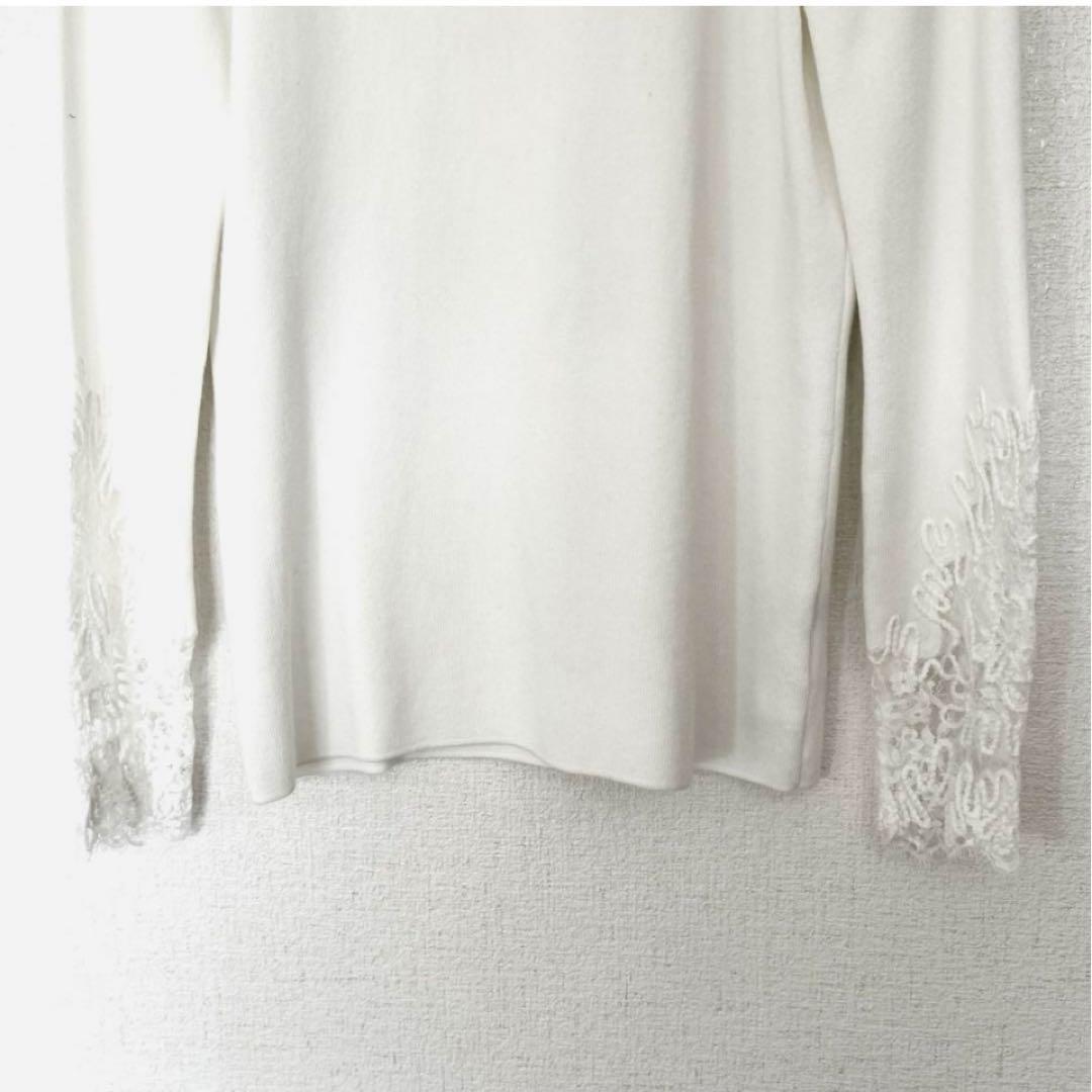 美品　ディノス　DAMA collection レース＆コード刺繍プルオーバー白