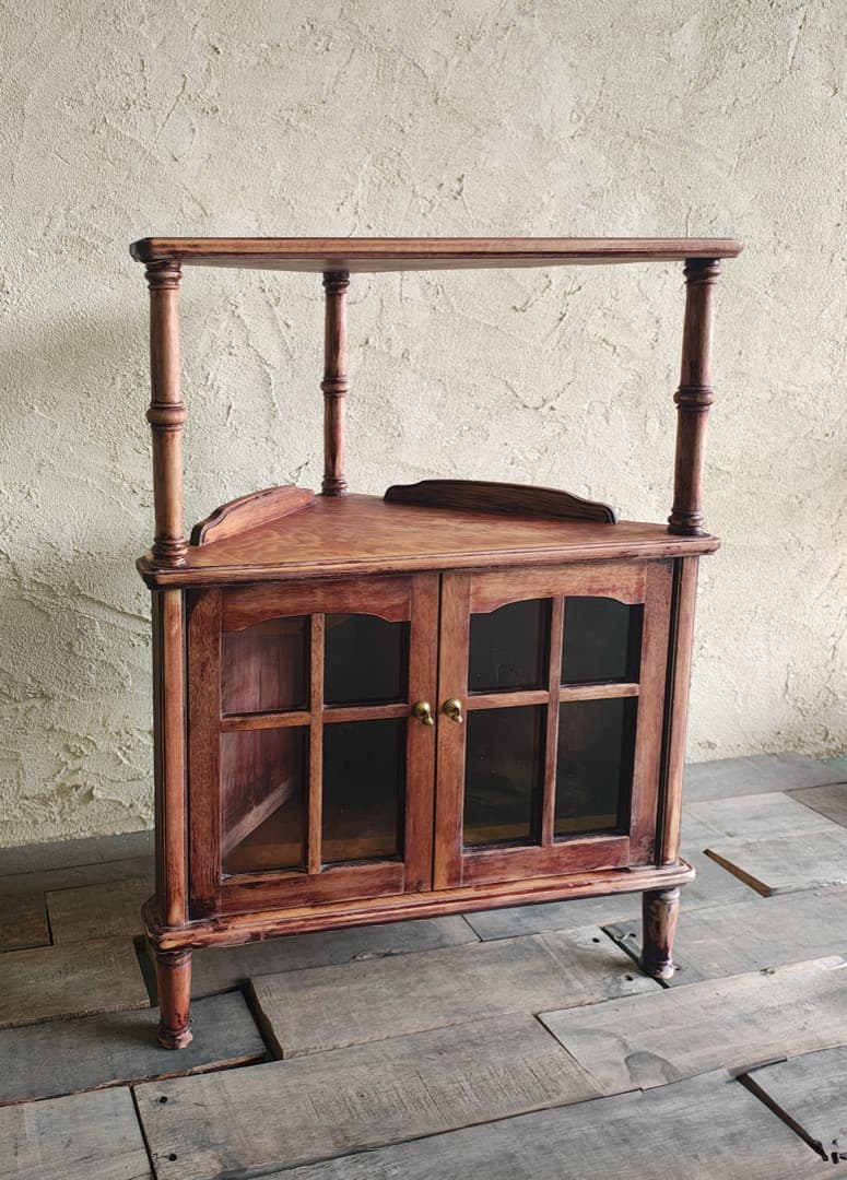 木製ブラウンキャビネット コーナーキャビネット　ビンテージ M0186