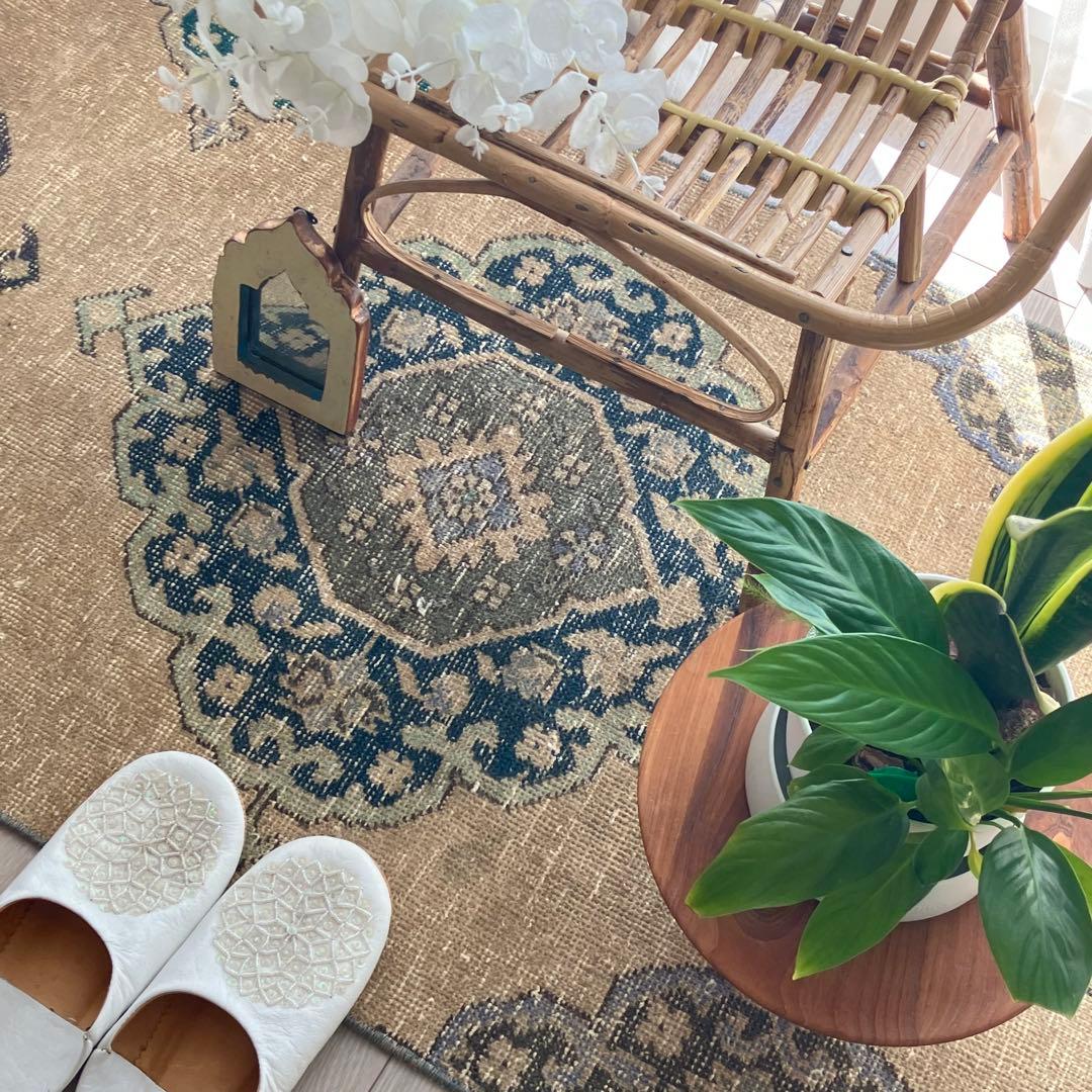 人気キャラメルベージュ68×208 ランナー　グリーン　トルコヴィンテージラグ