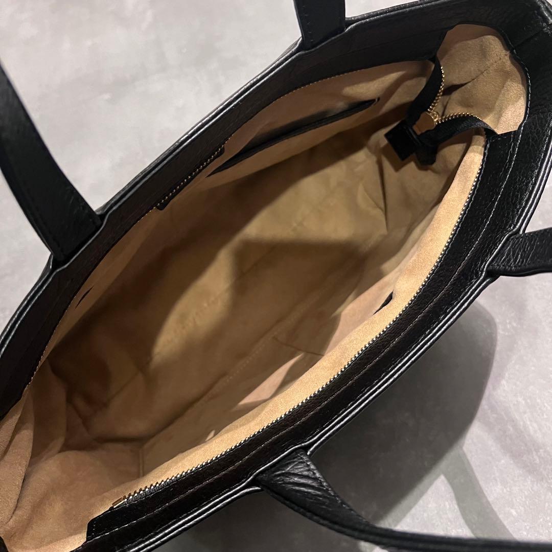 美品Hushtag ミニトートバッグ　姫路レザーシボ革　ブラック