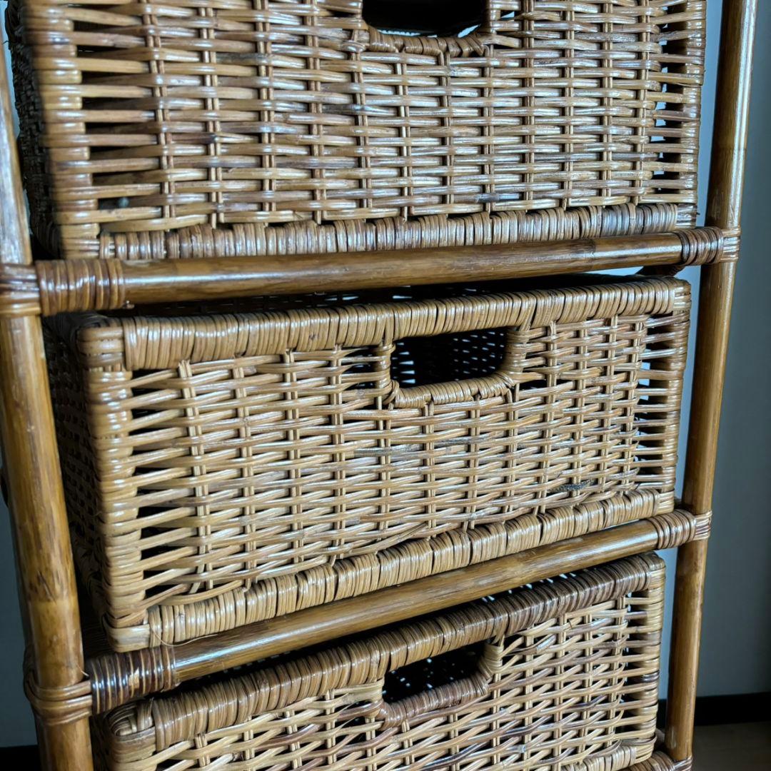 【送料込み♪】お洒落なラタンの5段タンス♪昭和レトロ　チェスト　棚　ラック