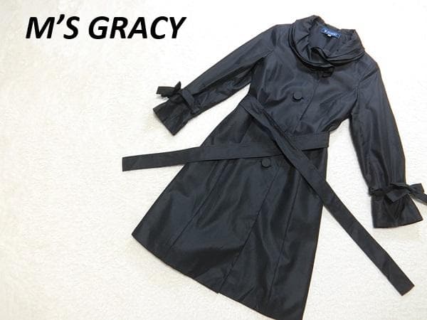 美品　エムズグレイシー　スプリング　トレンチコート　ブラック　３８