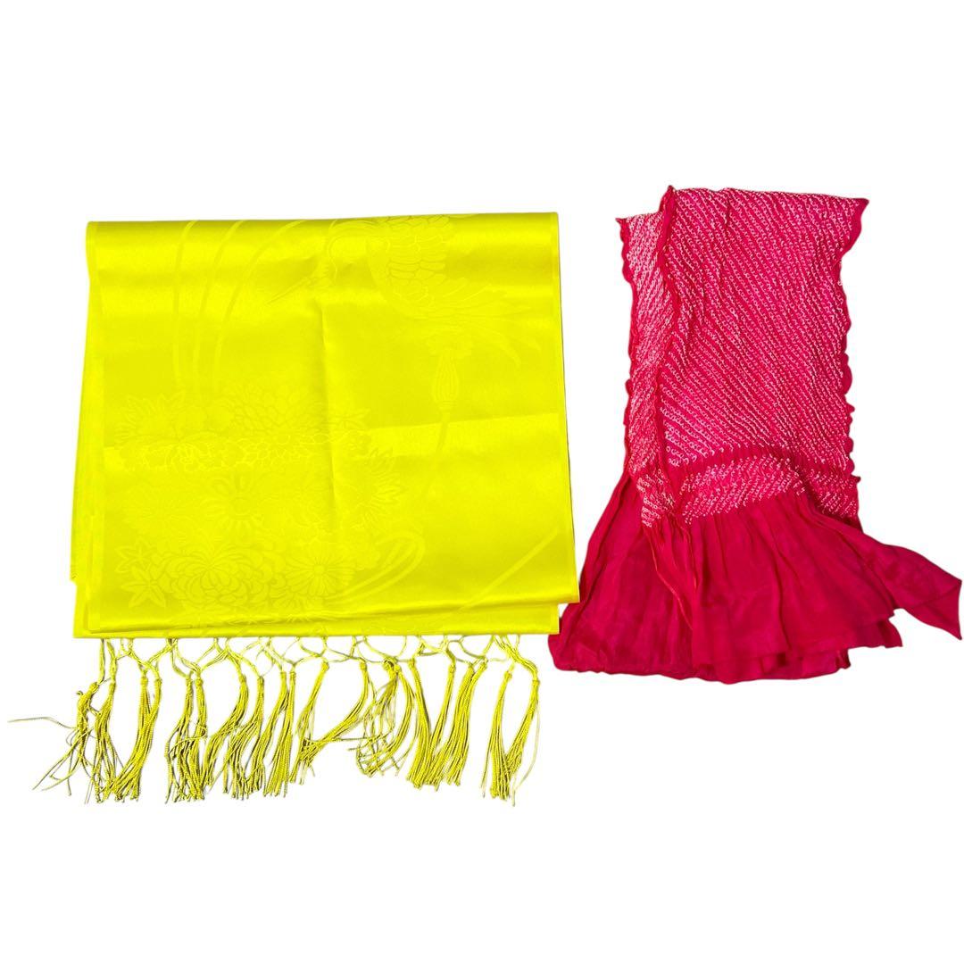 着物　七五三　7歳　女の子　13点　フルセット　ピンク　蝶　花　絞り風柄　刺繍