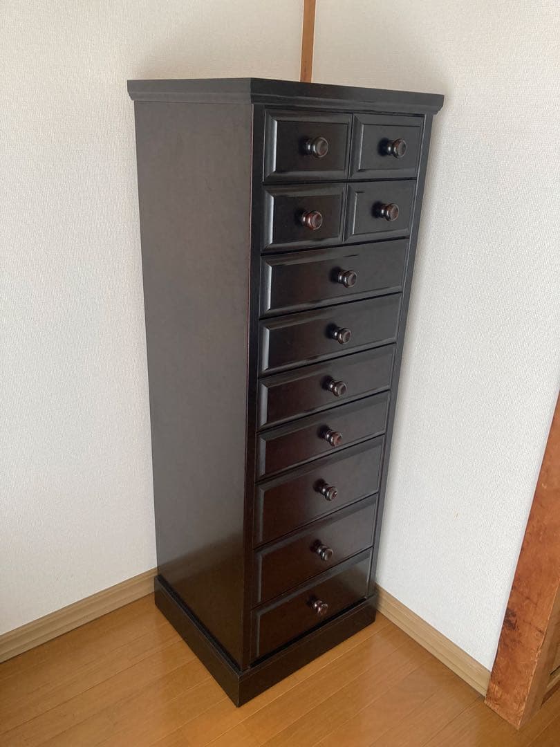 ダークブラウン木製チェスト 11引き出し