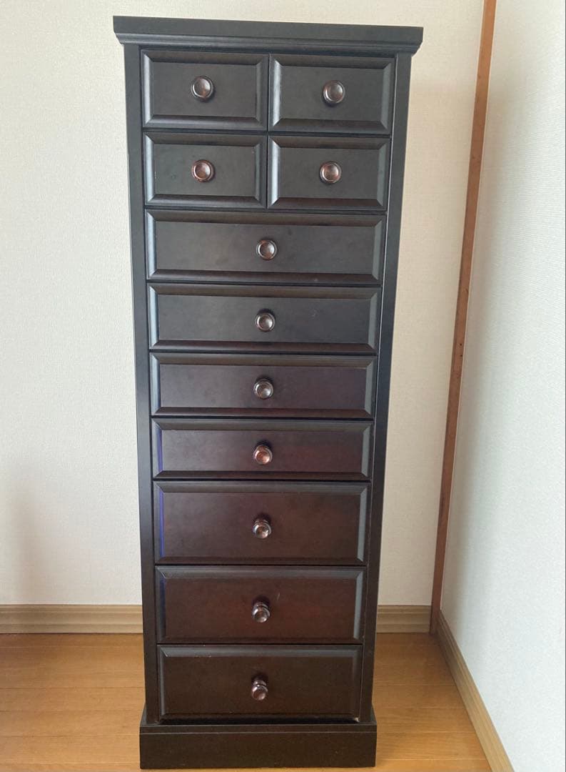 ダークブラウン木製チェスト 11引き出し