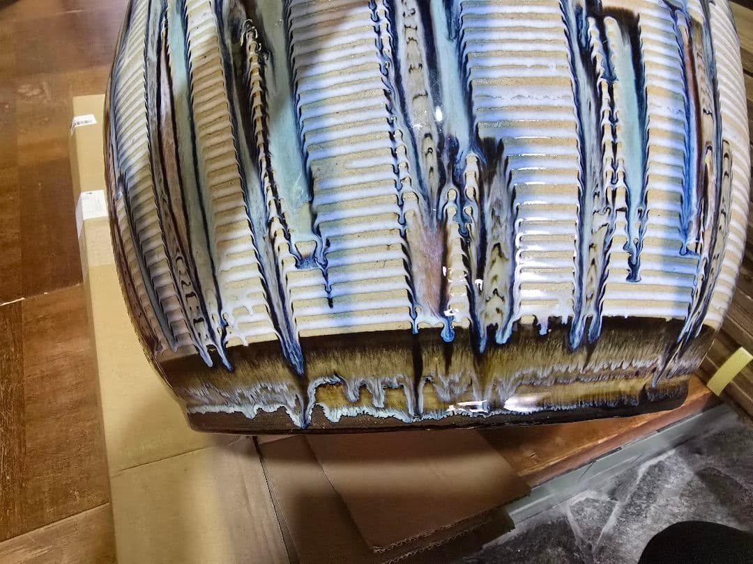 【彩】睡蓮鉢 火鉢 メダカ 金魚鉢 陶器 大型 昭和レトロ アンティーク 古民具