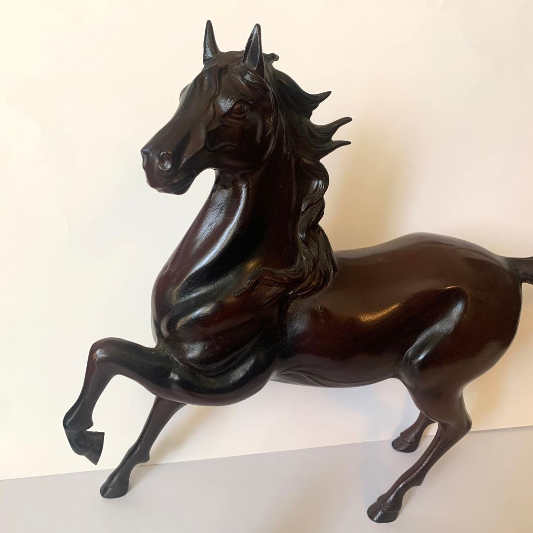 環水作　「若駒」　馬　駿馬　大きめ　高岡銅器　アンティーク　ダークブラウン　置物