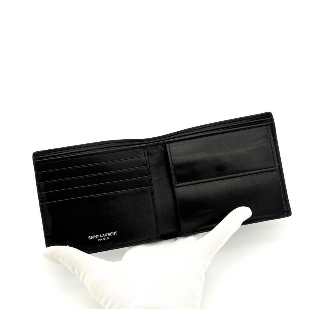 サンローラン 折財布 カサンドラ カーフ レザー 黒 ブラック 2600