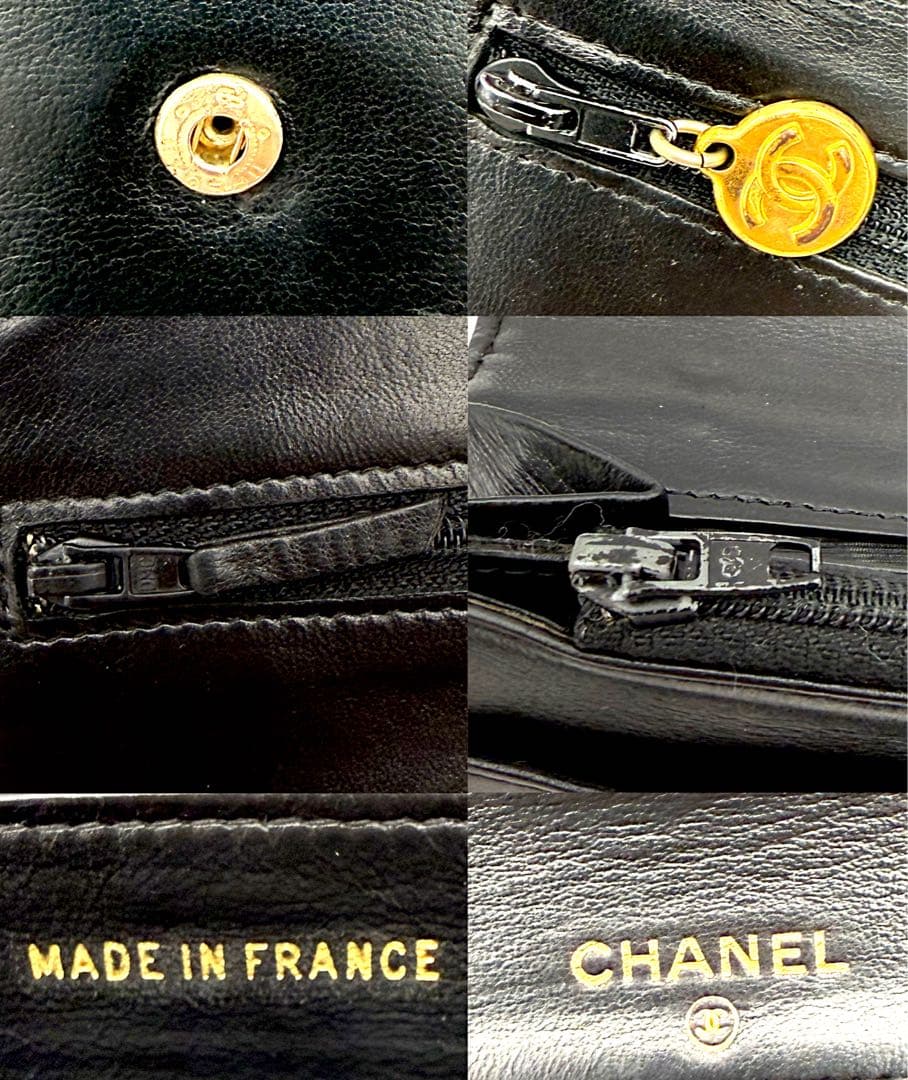 CHANEL 二つ折り ラムスキン デカココ 財布 ブラック　チェーン付