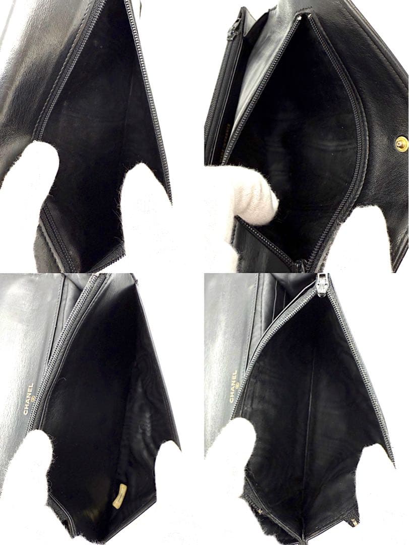 CHANEL 二つ折り ラムスキン デカココ 財布 ブラック　チェーン付