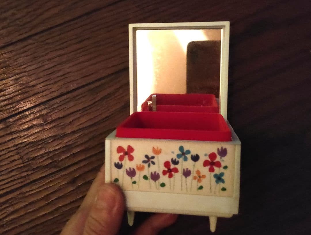 花柄オルゴール ミラー付き 昭和時代