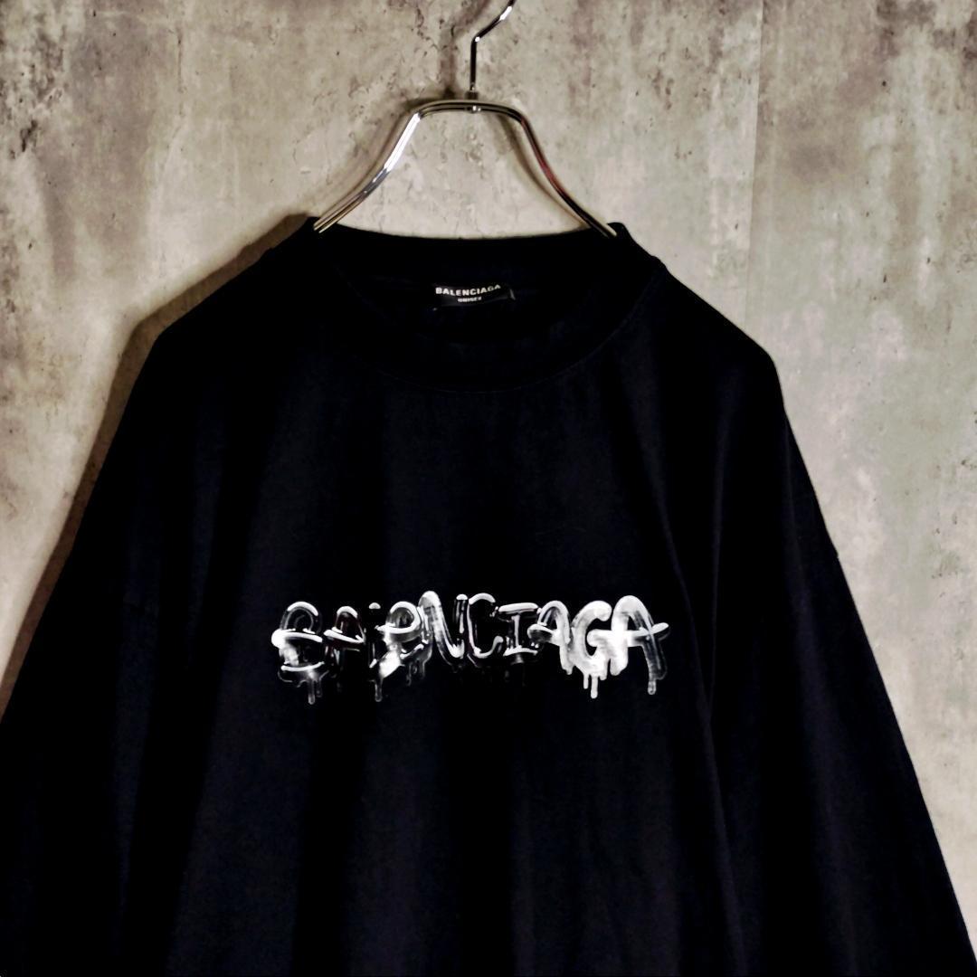 バレンシアガ スライムロゴ グラフィック オーバーサイズ 長袖Tシャツ 黒 L