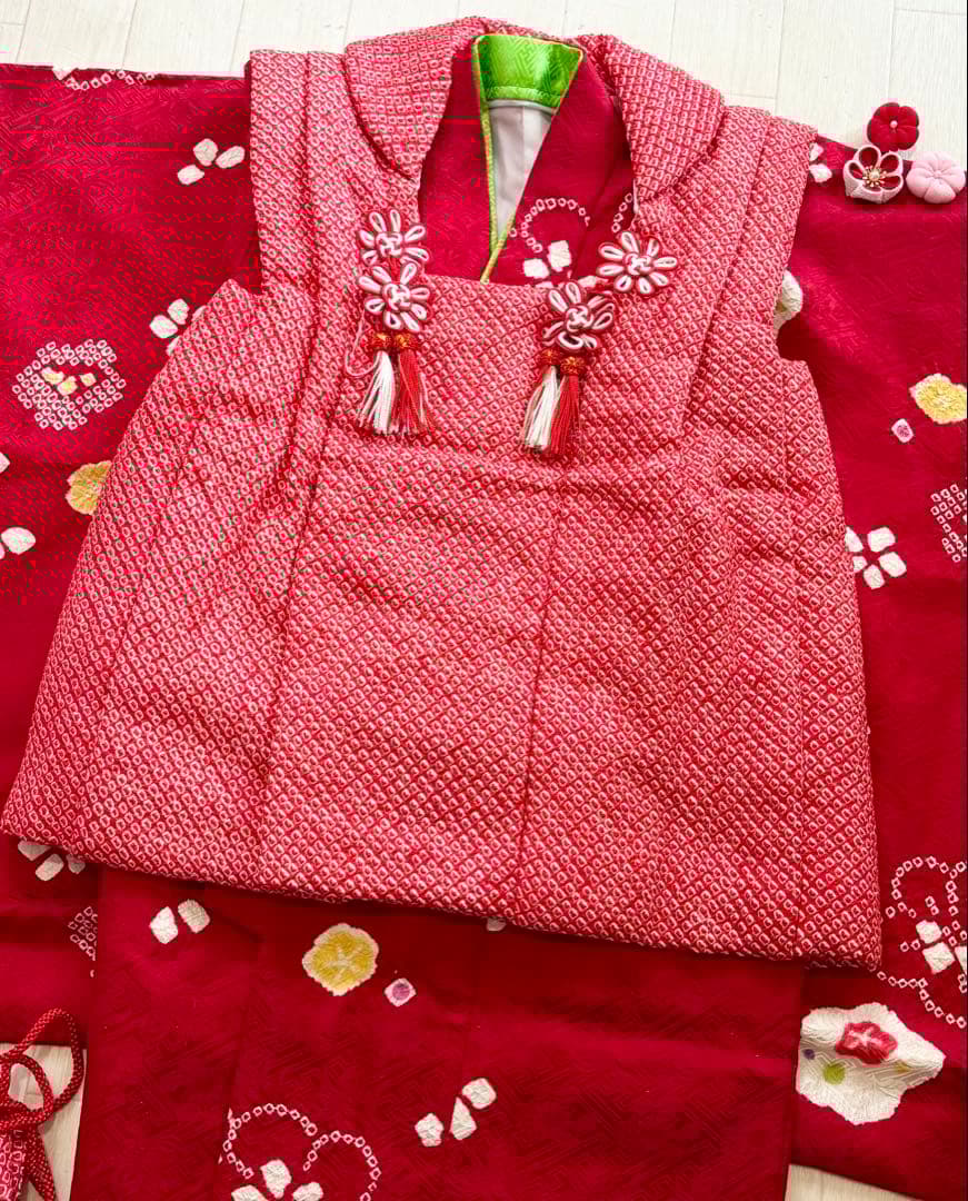 七五三　正絹　3歳　総絞り　被布　一つ身　フルセット