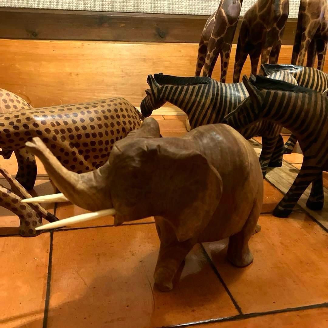 ✨レアビンテージ品✨　ハンドメイド 木製動物オブジェセット アフリカンスタイル