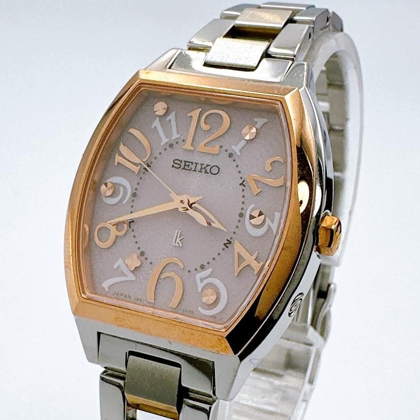 美品 セイコー ルキア 電波ソーラー レディース腕時計 ピンク トノー