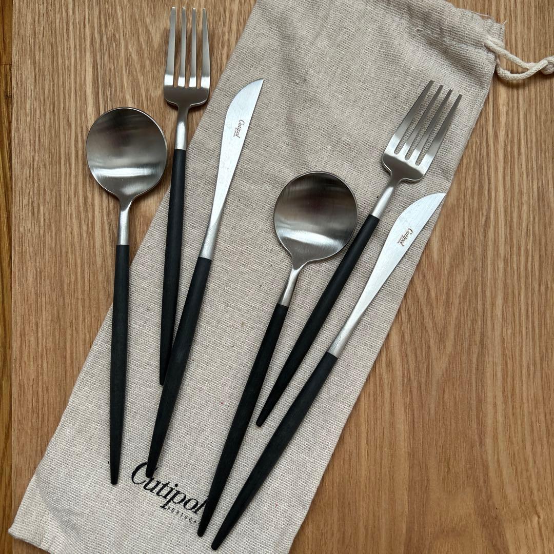 【クチポール】　スプーン　フォーク　ナイフ　ブラック＆シルバー　収納袋付き