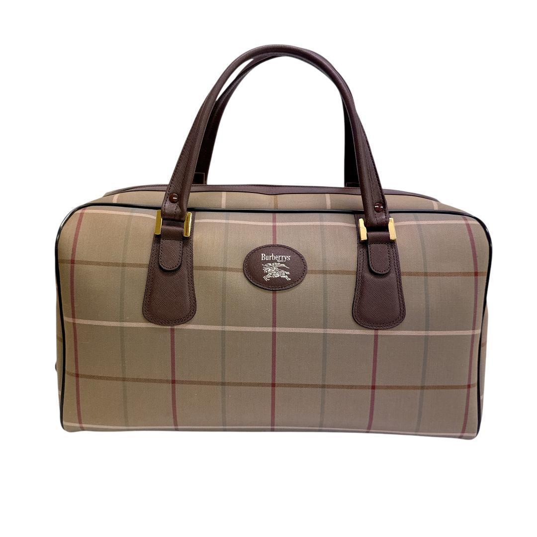 極美品 バーバリー ボストンバッグ ノバチェック レザー 旅行かばん ブラウン