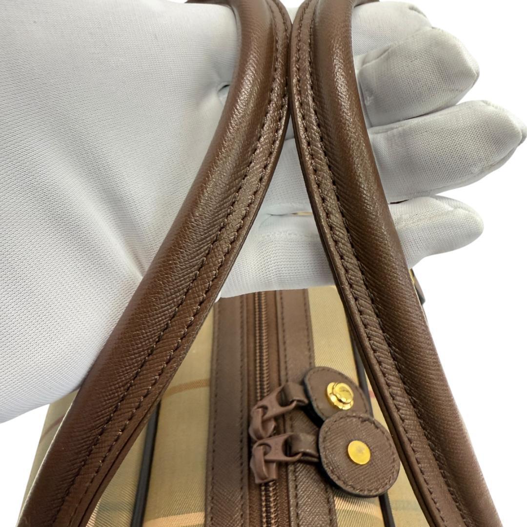 極美品 バーバリー ボストンバッグ ノバチェック レザー 旅行かばん ブラウン