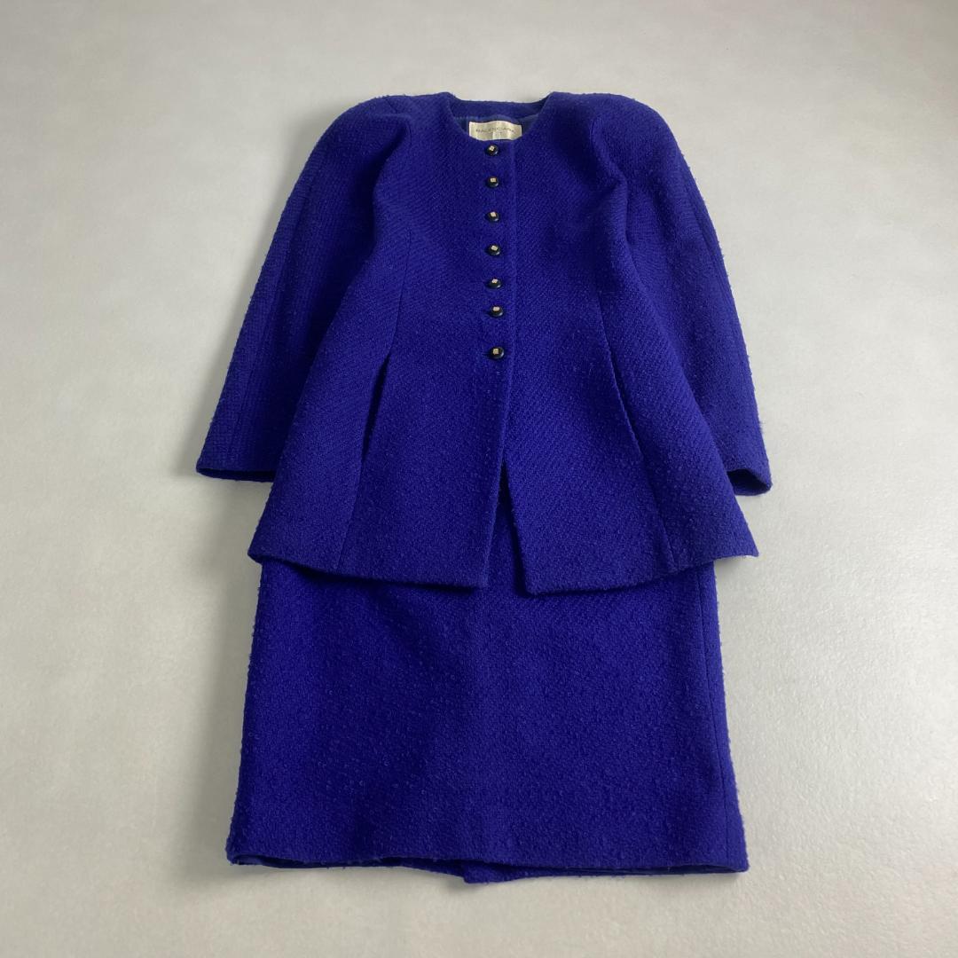 バレンシアガ　スーツセットアップ　ノーカラー　ツイード　ロゴボタン　希少カラー