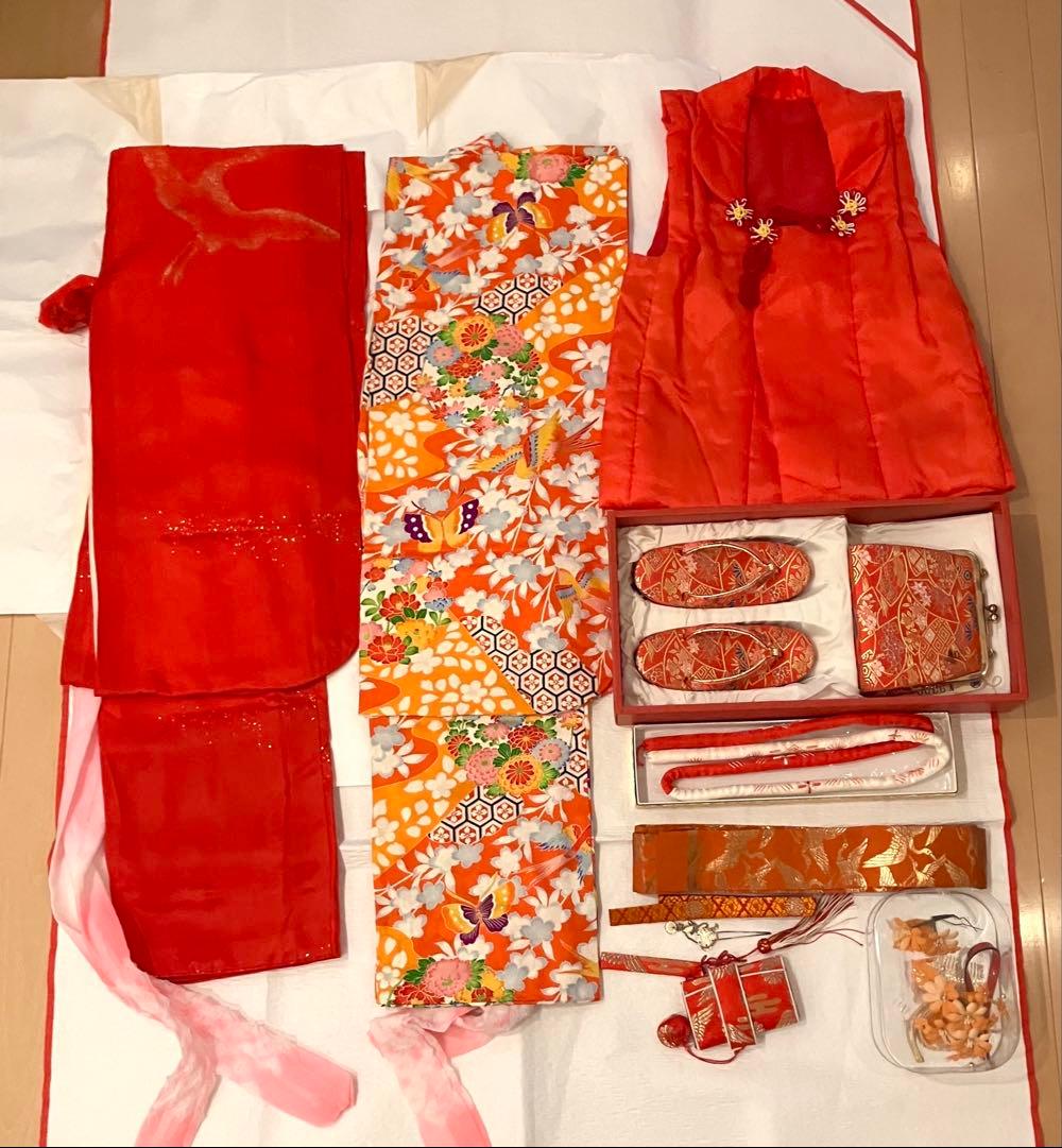 七五三　３歳〜５歳 着物、長襦袢、被布、草履、バッグ、箱せこ、髪飾り