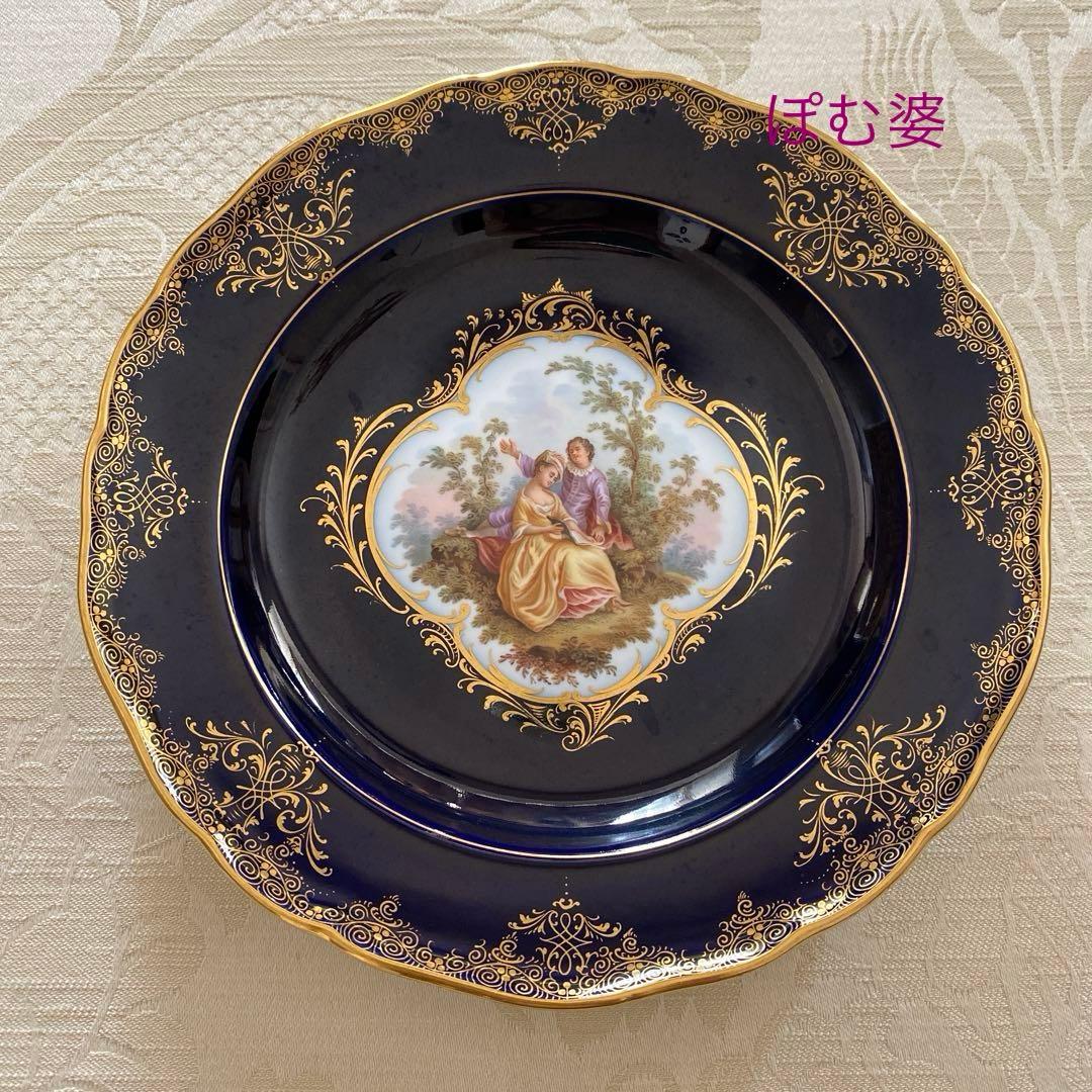 【古マイセン】恋人文／コバルト 22金彩　皿 プレート