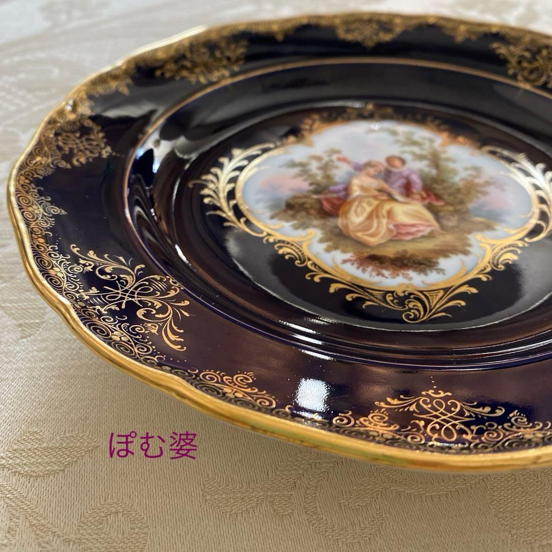 【古マイセン】恋人文／コバルト 22金彩　皿 プレート