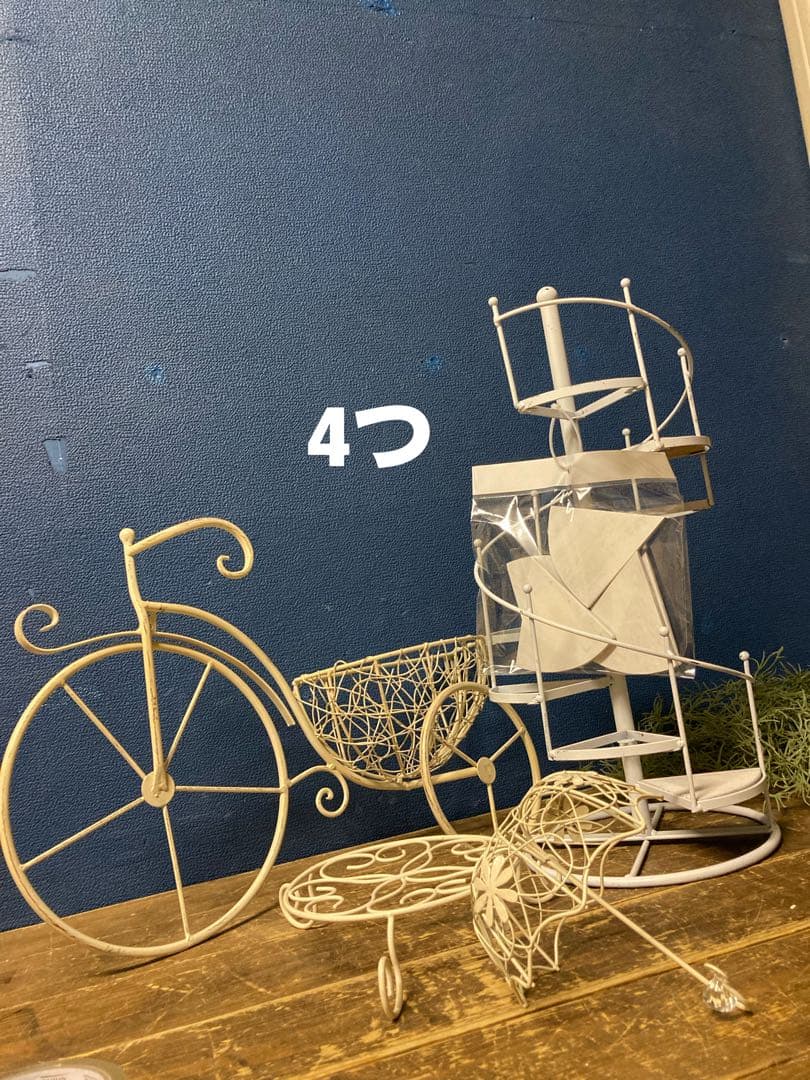 ガーデニング雑貨アンティーク　シャビー　フラワースタンド　アイアンバスケット