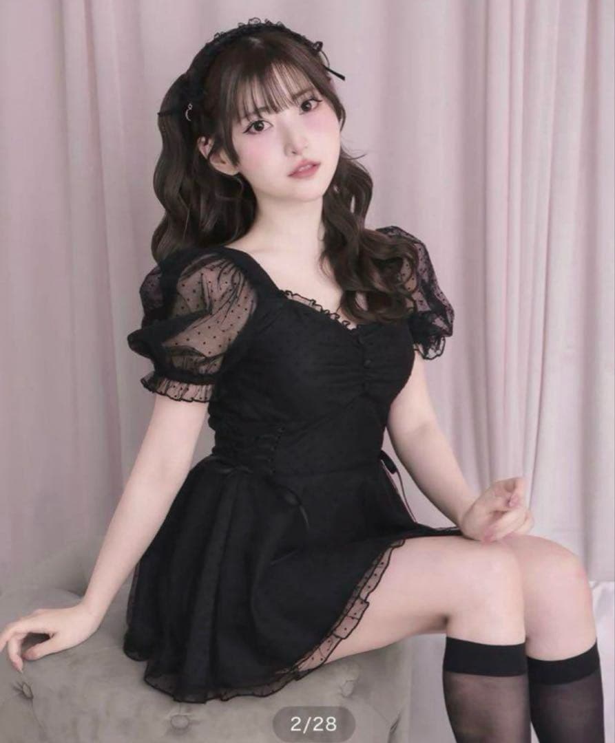 piumドットチュールワンピーススイムウェア ブラック