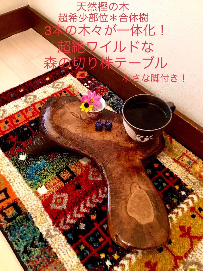 合体樹＊超絶ワイルドな森の切り株テーブル】3本の木々が一体化した希少部位
