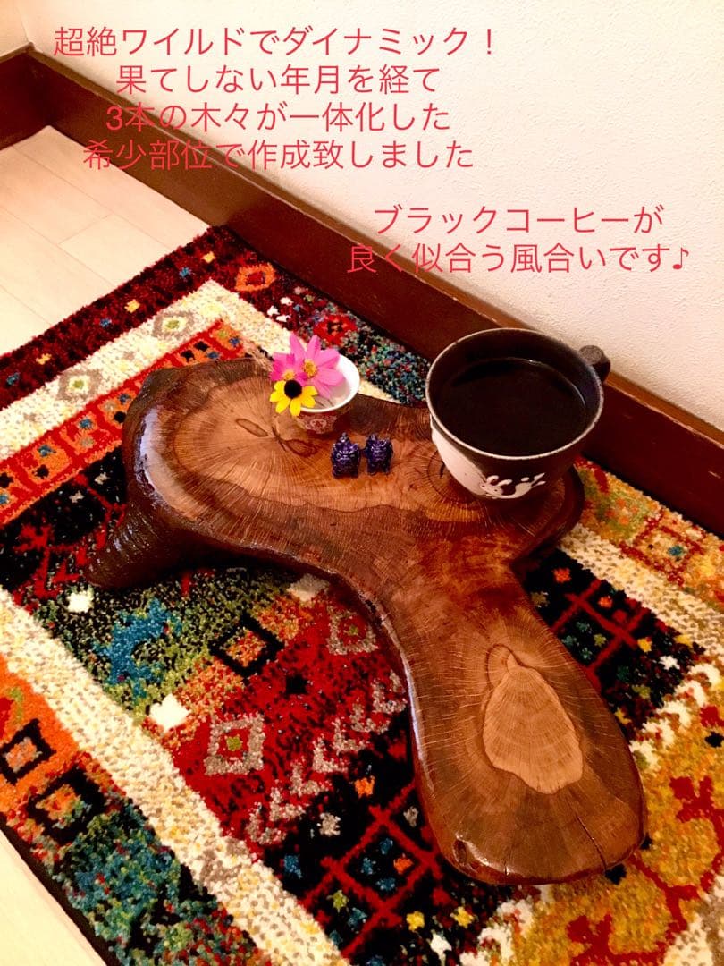 合体樹＊超絶ワイルドな森の切り株テーブル】3本の木々が一体化した希少部位
