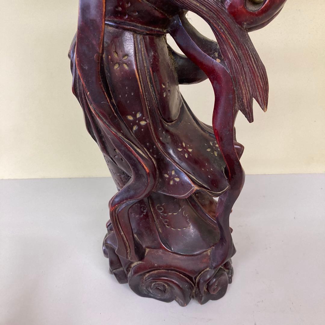 E4 中国美術 木彫り 木彫 彫刻 置物 オブジェ 天女 美人像 飛天 嫦娥