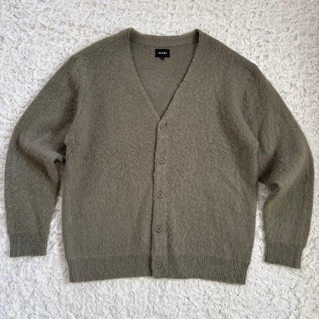 BEAMS ソリッド シャギー モヘアカーディガン オリーブ　カートコバーン
