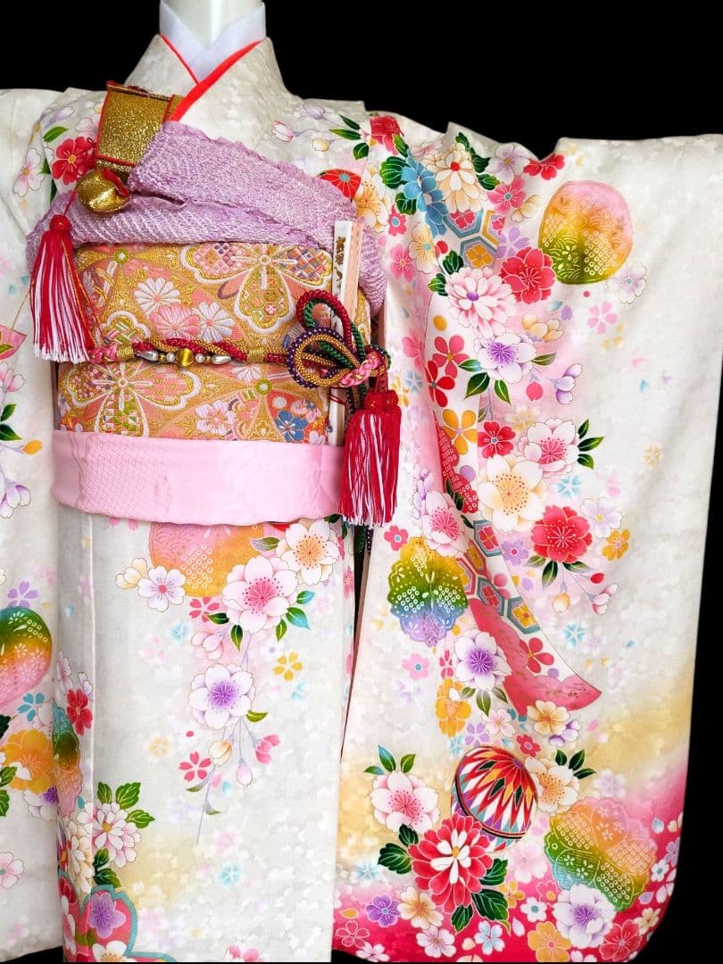 明日まで☆正絹白に刺繍着物に西陣帯フルセット☆七五三ハーフ成人式