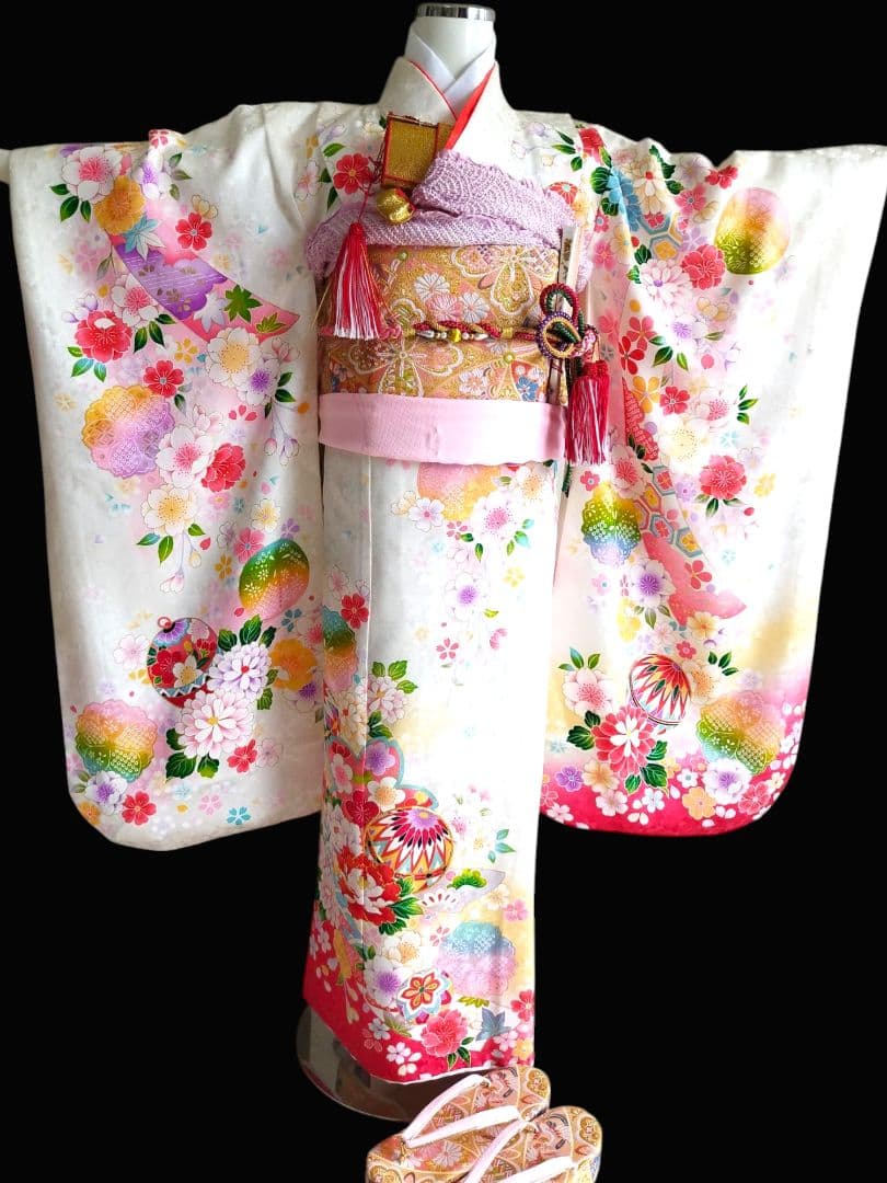 明日まで☆正絹白に刺繍着物に西陣帯フルセット☆七五三ハーフ成人式