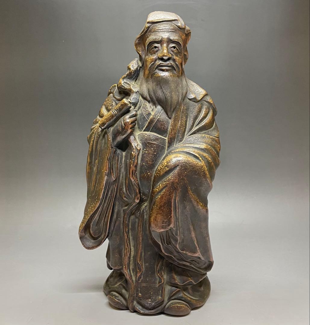 県指定重要無形文化財　森陶岳　寿老人　備前焼　置物　y87