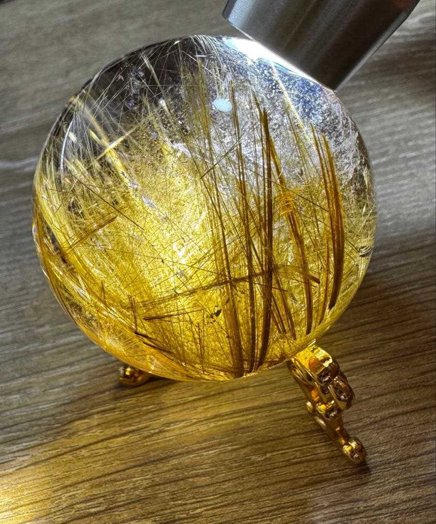 極上品　コレクション級　ゴールドルチルスフィア 丸玉　約5.1cm 日本鑑別書付