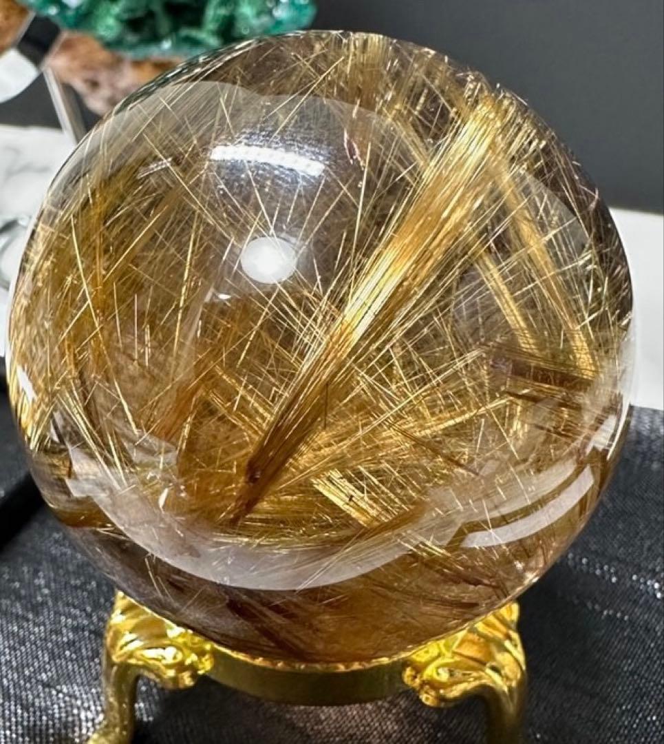 極上品　コレクション級　ゴールドルチルスフィア 丸玉　約5.1cm 日本鑑別書付