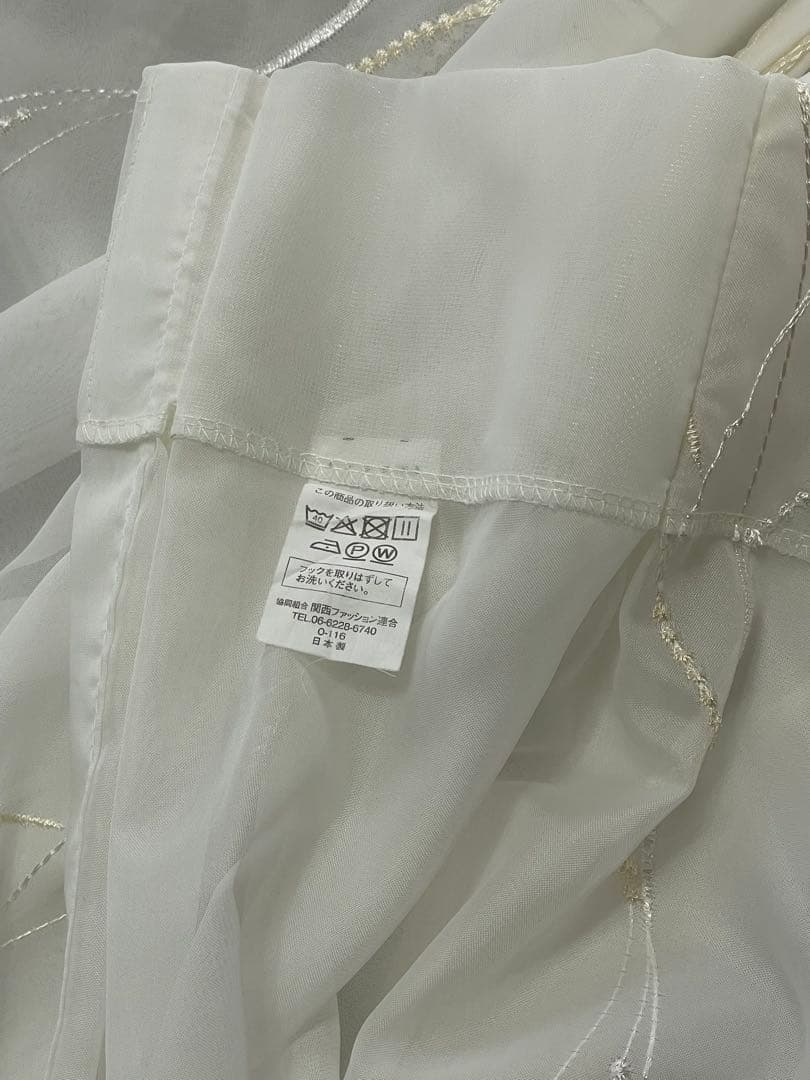 刺繍された波模様の白い薄手のカーテン, 3枚セット