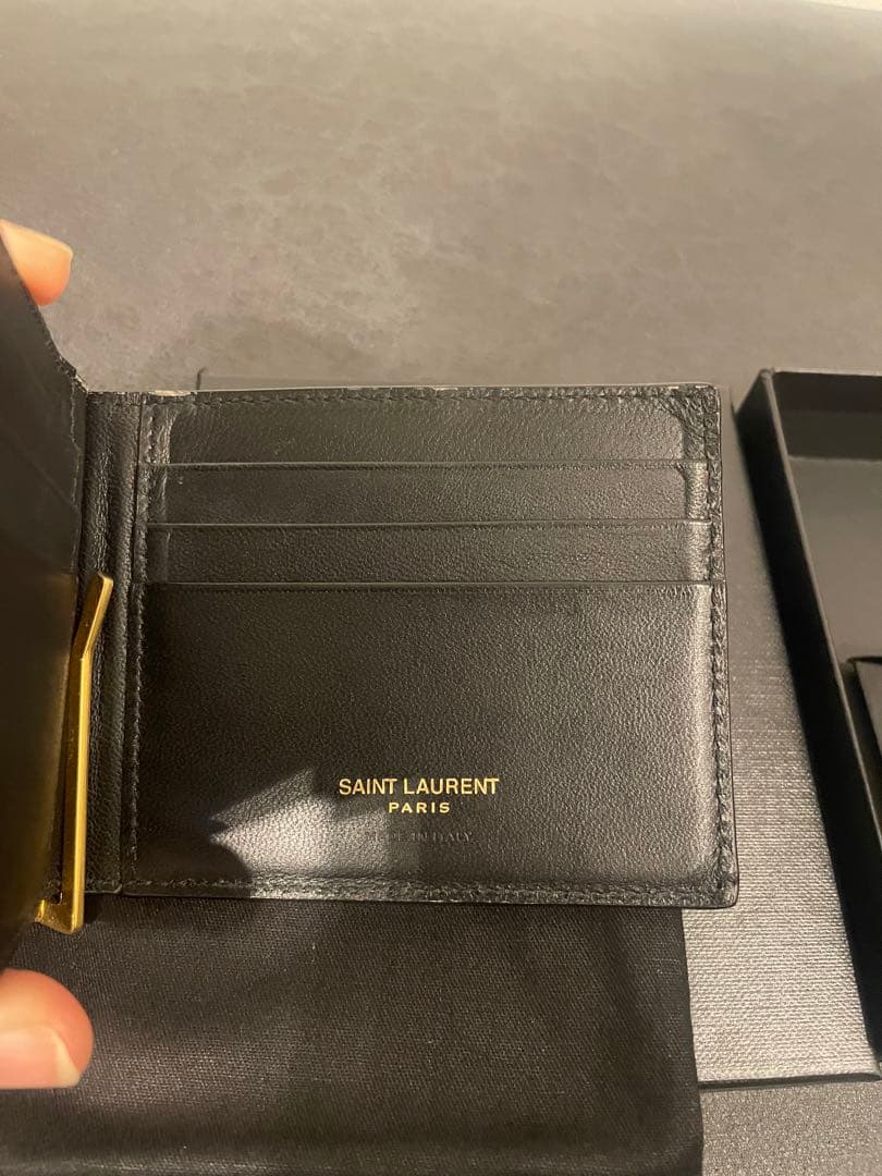 【正規品 箱 保存袋付】サンローラン YSL マネークリップ 二つ折財布 レザー